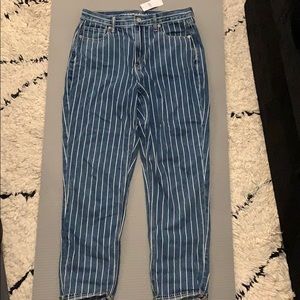 American eagle Pin striped blue denim mom jeans 10
